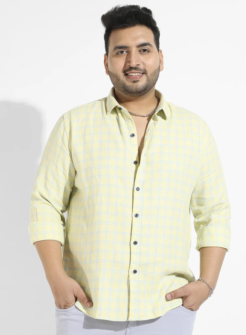 انستافاب بلس قميص منقوش من الترتان باللون الأصفر الليموني للرجال