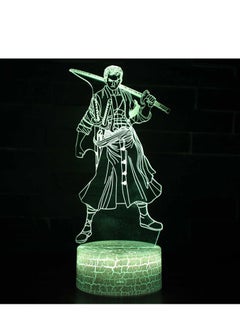 Anime Roronoa Zoro 3D Night Light, Manga Figure Luffy Zoro Touch Bedside Lamp 16 Color Bedroom LED Night Light, Anime Luffy 3D Desk Lamp for Birthday Christmas to Boys/Girls/Fans