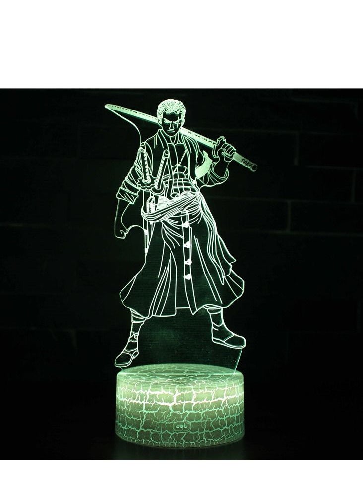 althiqahkey - Anime Roronoa Zoro 3D Night Light, Manga Figure Luffy Zoro Touch Bedside Lamp 16 Color Bedroom LED Night Light, Anime Luffy 3D Desk Lamp for Birthday Christmas to Boys/Girls/Fans - Image 1