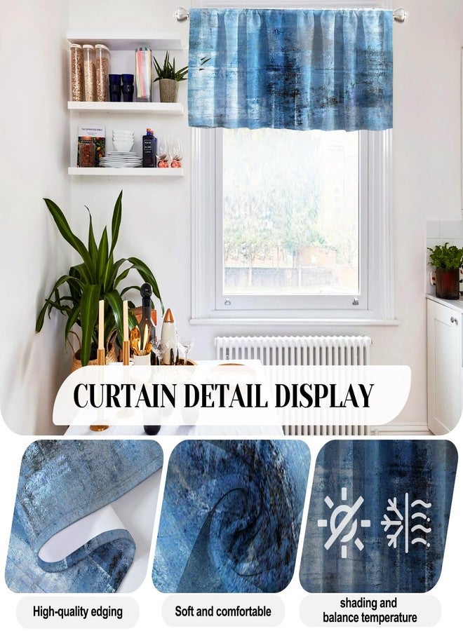 MCALK Blue Thin Kitchen Curtains Tiers and Valances Set 3 Piece for Windows Grey Kitchen Window Curtains Set,Modern Abstract Art Valances for Living Room(36" Tiers Set) - Image 2