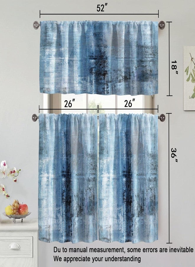 MCALK Blue Thin Kitchen Curtains Tiers and Valances Set 3 Piece for Windows Grey Kitchen Window Curtains Set,Modern Abstract Art Valances for Living Room(36" Tiers Set) - Image 4