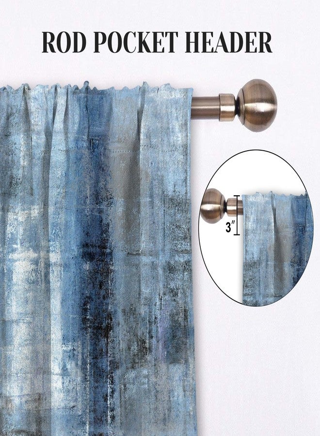 MCALK Blue Thin Kitchen Curtains Tiers and Valances Set 3 Piece for Windows Grey Kitchen Window Curtains Set,Modern Abstract Art Valances for Living Room(36" Tiers Set) - Image 5