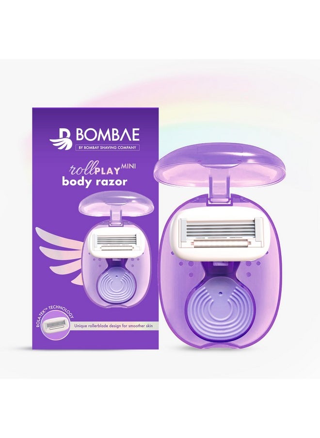 BOMBAE - Rollplay Mini Portable Body Razor For Women | Aloe Vera, Vit E & Jojoba Oil Infused | 1 Razor + 1 Compact Case | Hair Removal Razor For Women | 2X Smoother And Long Lasting | Curve-Friendly, Smooth & Hassle-Free - Image 1