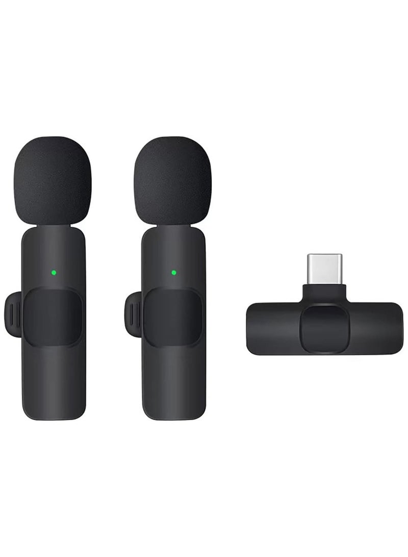 2 in 1 Wireless Lavalier Microphone for Type-C Phone - USB-C Android Phone and iPhone Mini Mic for YouTube, TikTok Live Streaming, Gaming, Video Recording, Interview, Vlog with Auto Noise Reduction