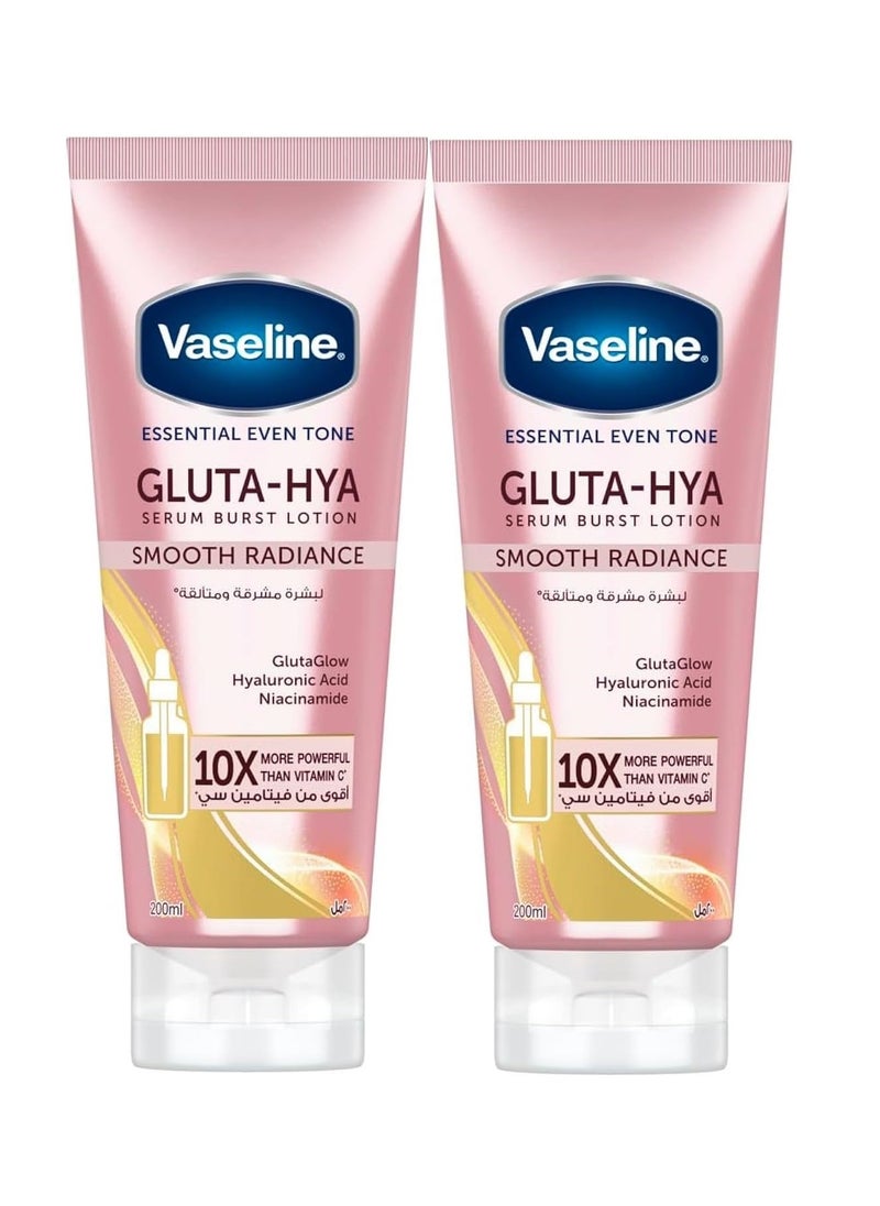 Vaseline Essential Even Tone Body Lotion Smooth Radiance Gluta-Hya Serum Burst 10X More Powerful than Vitamin C Deeply Moisturising 200ml Pack of 2  - Image 1