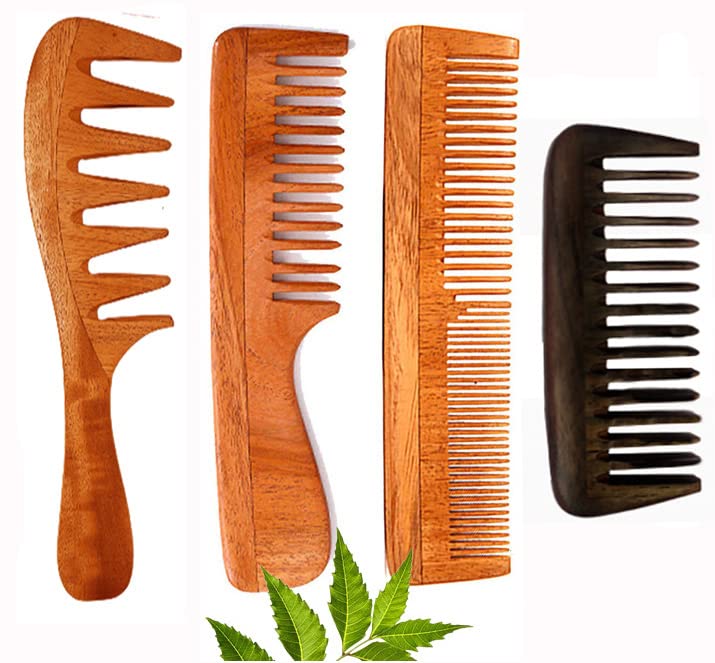 Rufiys Wooden Comb for Women Men Hair Growth AntiDandruff Detangle Frizz Curly Hair Pack of 4 - Image 1