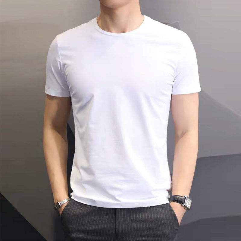 Men'S Pure White Short-Sleeved T-Shirt For Summer Work Half-Sleeved Base Shirt Fitness Slim-Fit Social Tight T-Shirt - Image 3
