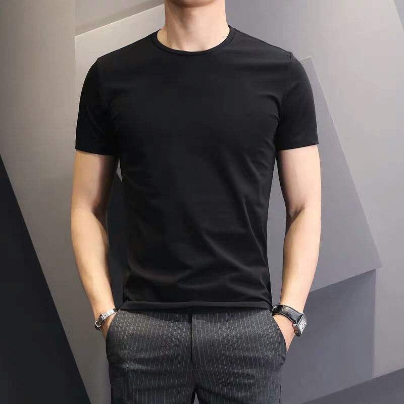 Men'S Pure White Short-Sleeved T-Shirt For Summer Work Half-Sleeved Base Shirt Fitness Slim-Fit Social Tight T-Shirt - Image 1