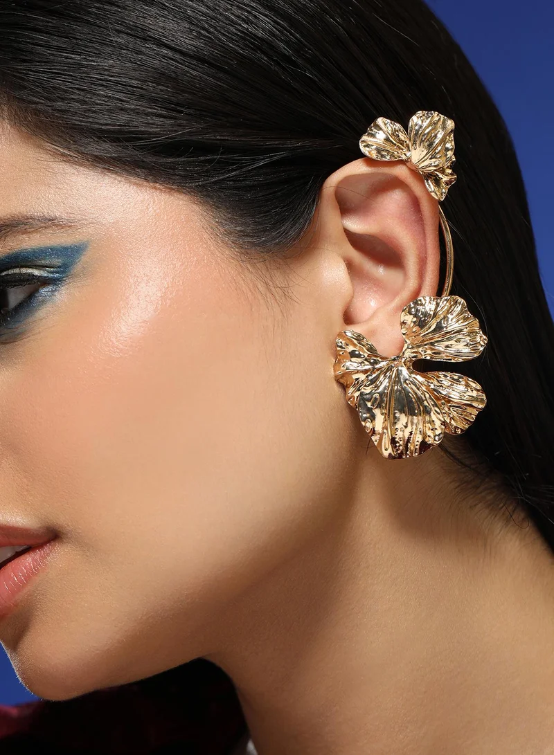 SOHI Women The Withering-Petal Cuff Earrings | California Gold Colour | One-Size | Metallic Alloy Material | Slip On Closure | Earrings For Casual & Evening Wear