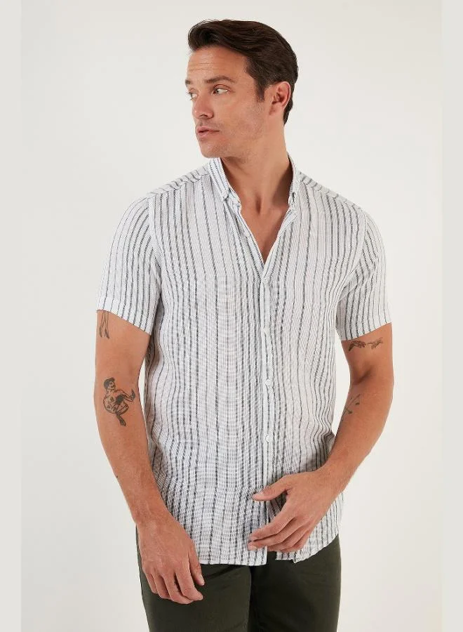 Buratti Striped Cotton Slim Fit Short-Sleeve Shirt Men's SHIRT CF23S116097