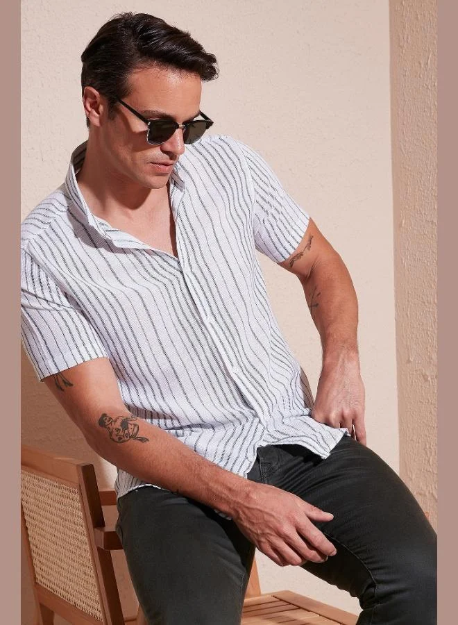 Buratti  Buratti Striped Cotton Slim Fit Short-Sleeve Shirt Men's SHIRT CF23S116097 for Men | Best Price UAE