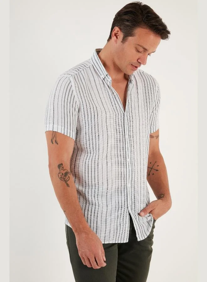Buratti  Buratti Striped Cotton Slim Fit Short-Sleeve Shirt Men's SHIRT CF23S116097 for Men | Best Price UAE