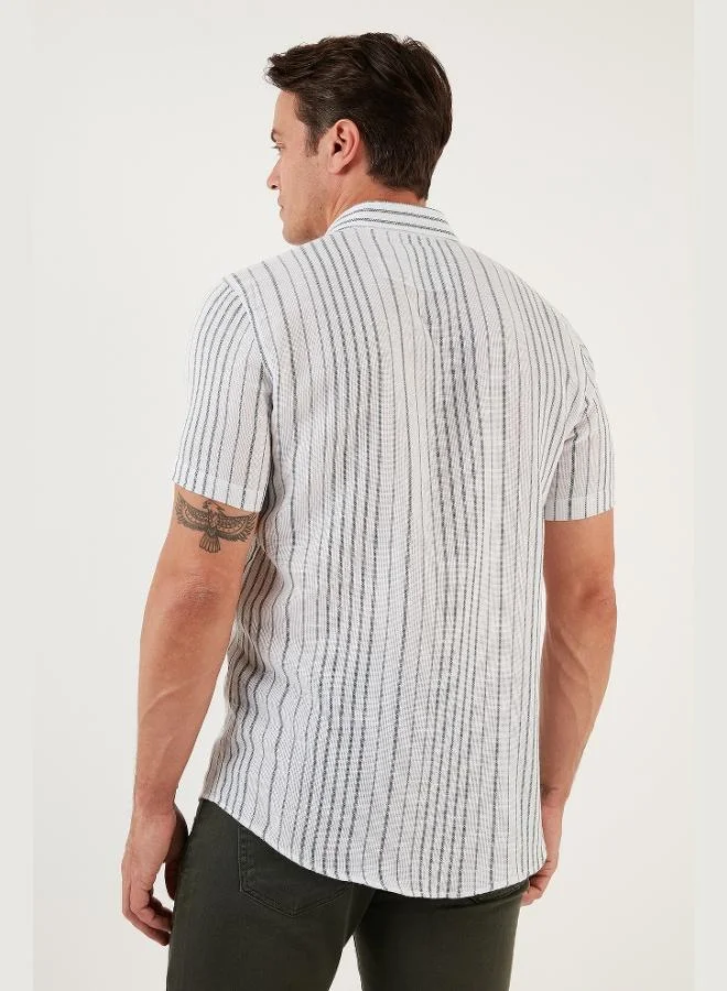 Buratti  Buratti Striped Cotton Slim Fit Short-Sleeve Shirt Men's SHIRT CF23S116097 for Men | Best Price UAE