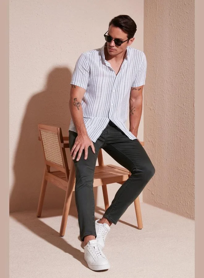 Buratti  Buratti Striped Cotton Slim Fit Short-Sleeve Shirt Men's SHIRT CF23S116097 for Men | Best Price UAE