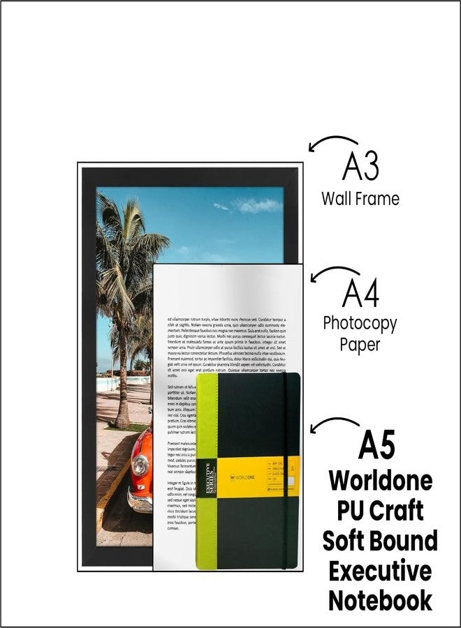 Worldone Pu Craft Soft Bound Executive Notebook with Border 70 gsm Acid Free Bright ruled 224 Pages, Elastic Band to Hold Pages together, Ruled Notebooks great for journaling, Assorted Color, Ideal for Corporate gifting, Size A5, Pack of 2 - Image 3