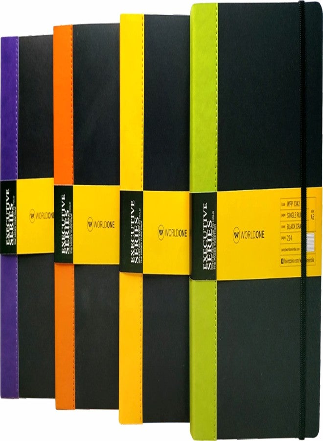 Worldone Pu Craft Soft Bound Executive Notebook with Border 70 gsm Acid Free Bright ruled 224 Pages, Elastic Band to Hold Pages together, Ruled Notebooks great for journaling, Assorted Color, Ideal for Corporate gifting, Size A5, Pack of 2 - Image 1