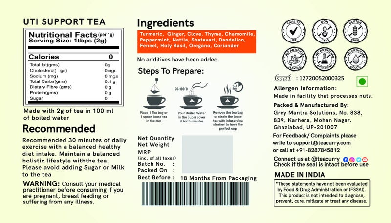 TEACURRY UTI Support Tea (2 Months Pack, 60 Tea Bags) - Helps with Urinary Tract Infections, Immunity - Image 5