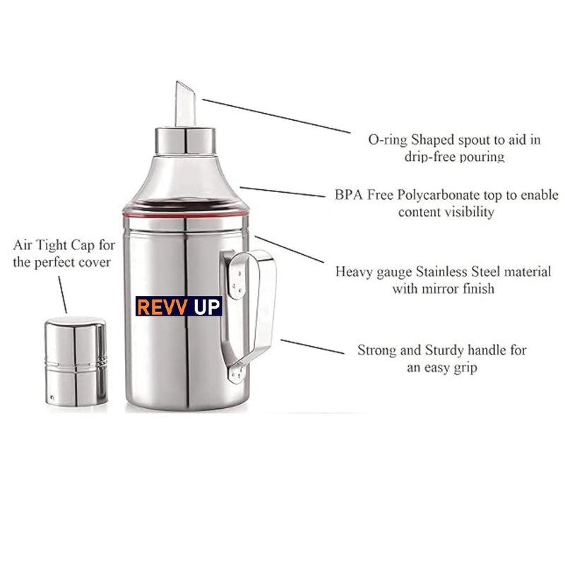 Generic Stainless steel Oil dispenser 1 Liter | Oil dispenser bottle with drip of Nozzel | Oil can 1 Liter with Handle | Oil Pourer | Pack of 1  - Image 2