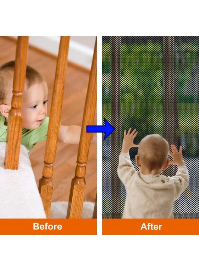 RATSAW Baby Banister Guard, 3M Stairway Net, Child Rail Balcony Safety Mesh for Kids, Toddlers, Pets - Thickened Stair Railing Guard for Indoor Use - Black - Image 2