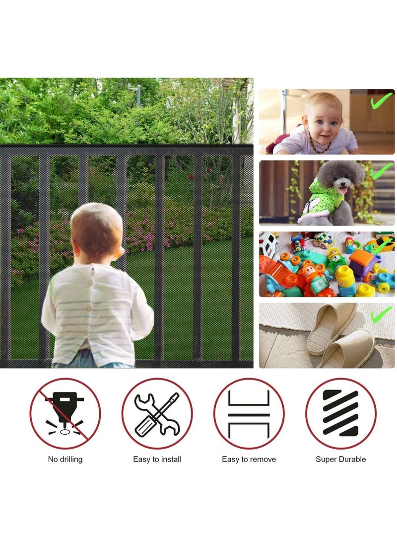 RATSAW Baby Banister Guard, 3M Stairway Net, Child Rail Balcony Safety Mesh for Kids, Toddlers, Pets - Thickened Stair Railing Guard for Indoor Use - Black - Image 3