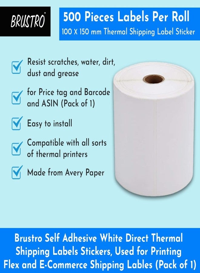 Brustro Self Adhesive White Direct Thermal Shipping 500 Labels Stickers Roll, 4 X 6-inch (100x150 mm - 1-inch Core, Used for Printing Shipping Labels(White, 4"x 6" Inches) Pack of 1 - Image 4