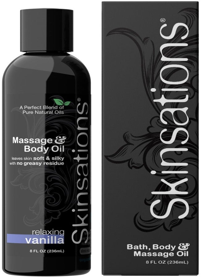 Skinsations – Vanilla Massage Oil for Couples – Relaxing Aromatherapy Body Oil for Massage Therapy – Sweet Almond, Coconut, Jojoba & Grapeseed Blend - 8oz - Image 1
