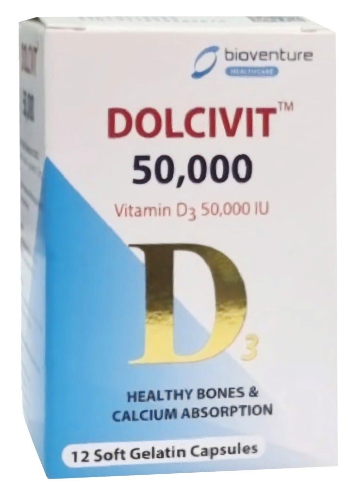 Dolcivit Vitamin D3 50000IU healthy bones 12 capsules