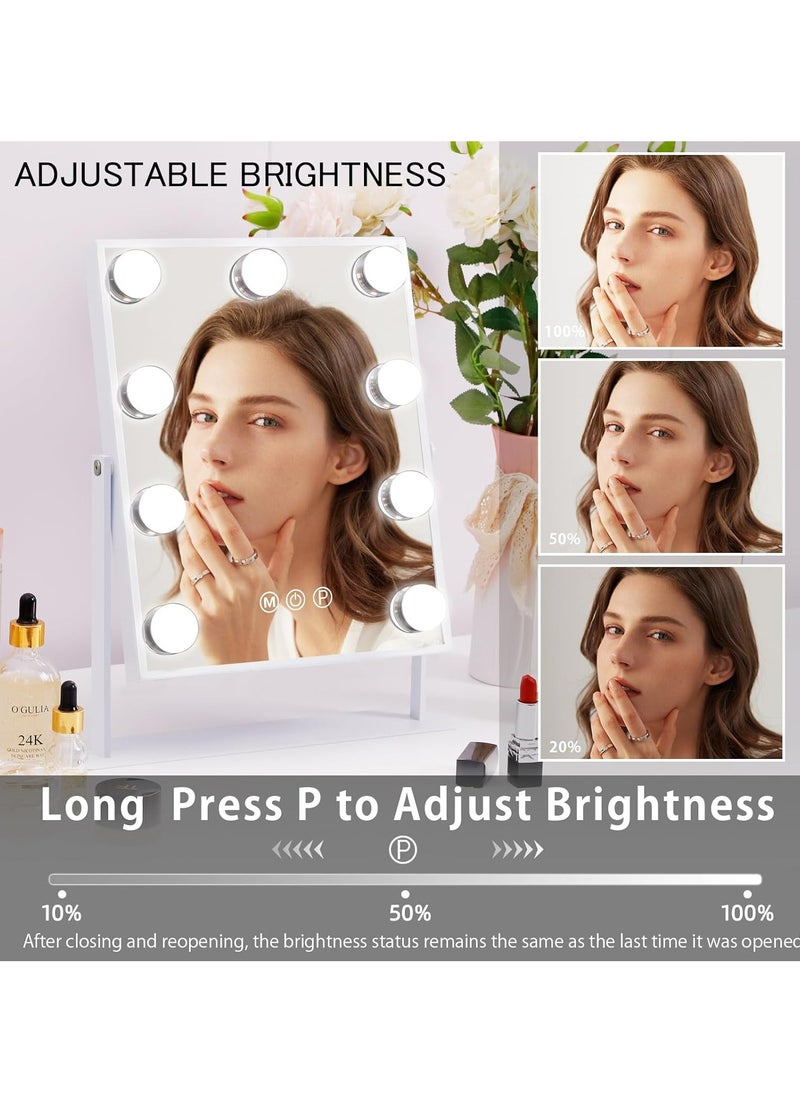 جوي لينك مرآة مكياج LED لسطح المكتب، مرآة مكياج مضاءة بـ 9 لمبات، تكبير 10 أضعاف، إضاءة 3 ألوان، مرآة تدور 360 درجة (طول 14.4 بوصة × عرض 11.8 بوصة)  - Image 2