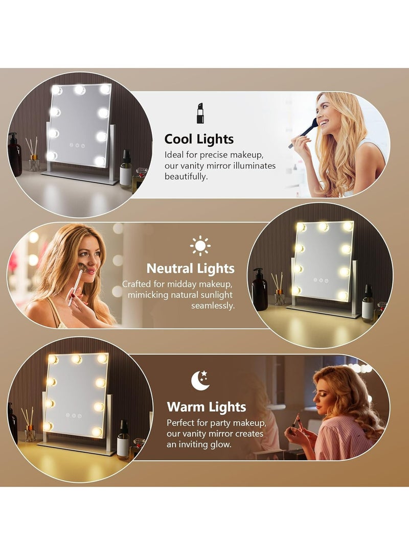 جوي لينك مرآة مكياج LED لسطح المكتب، مرآة مكياج مضاءة بـ 9 لمبات، تكبير 10 أضعاف، إضاءة 3 ألوان، مرآة تدور 360 درجة (طول 14.4 بوصة × عرض 11.8 بوصة)  - Image 5