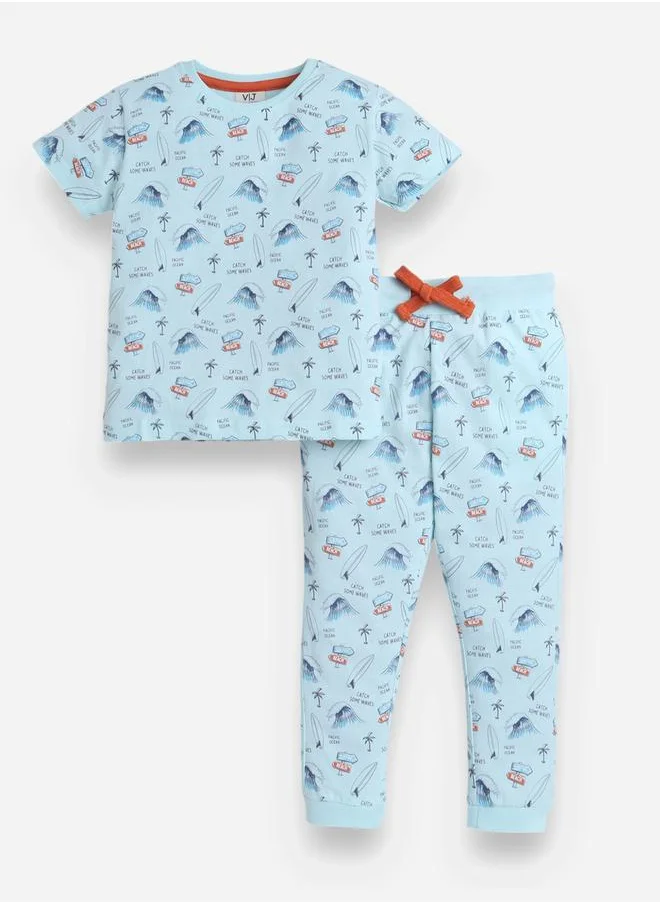 فكتور اند جين All-Over Printed Cotton T-Shirt and Pyjama Set