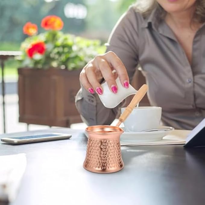 rayihni Turkish Coffee Pot Hammered Copper Coffee Cezve Stove Top Coffee Maker With Wooden Handle Vintage Butter Warmer Coffee Pot 350Ml - Image 5