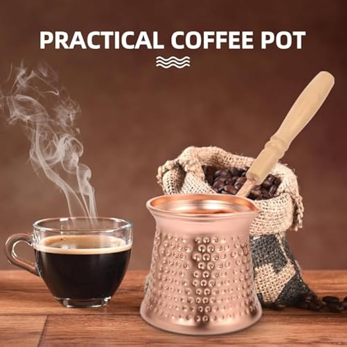 rayihni Turkish Coffee Pot Hammered Copper Coffee Cezve Stove Top Coffee Maker With Wooden Handle Vintage Butter Warmer Coffee Pot 350Ml - Image 2