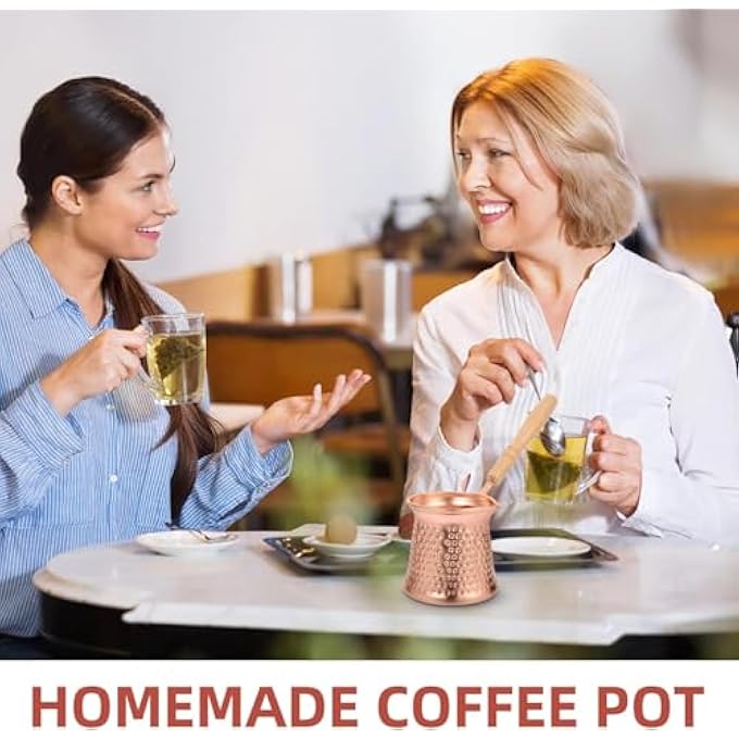 rayihni Turkish Coffee Pot Hammered Copper Coffee Cezve Stove Top Coffee Maker With Wooden Handle Vintage Butter Warmer Coffee Pot 350Ml - Image 3