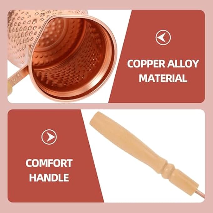 rayihni Turkish Coffee Pot Hammered Copper Coffee Cezve Stove Top Coffee Maker With Wooden Handle Vintage Butter Warmer Coffee Pot 350Ml - Image 4