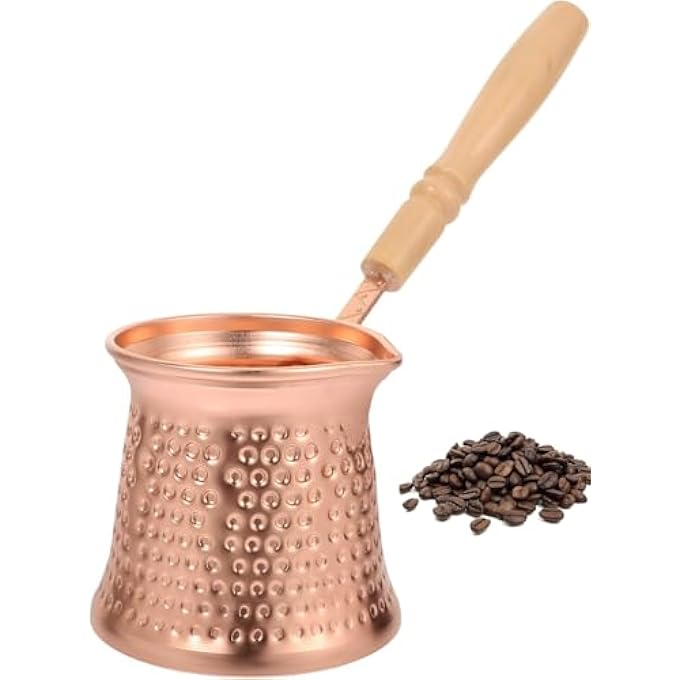rayihni Turkish Coffee Pot Hammered Copper Coffee Cezve Stove Top Coffee Maker With Wooden Handle Vintage Butter Warmer Coffee Pot 350Ml - Image 1