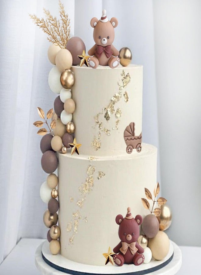 SONICEBUY 42Pcs Bear Balls Cake Toppers Mini Brown Bear Cake Decorations Boho Pearl Ball Cake Toppers for Boy Girl Baby Shower Birthday Gender Reveal Wedding Party Supplies - Image 3