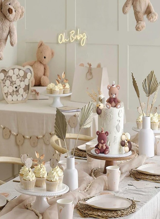SONICEBUY 42Pcs Bear Balls Cake Toppers Mini Brown Bear Cake Decorations Boho Pearl Ball Cake Toppers for Boy Girl Baby Shower Birthday Gender Reveal Wedding Party Supplies - Image 5