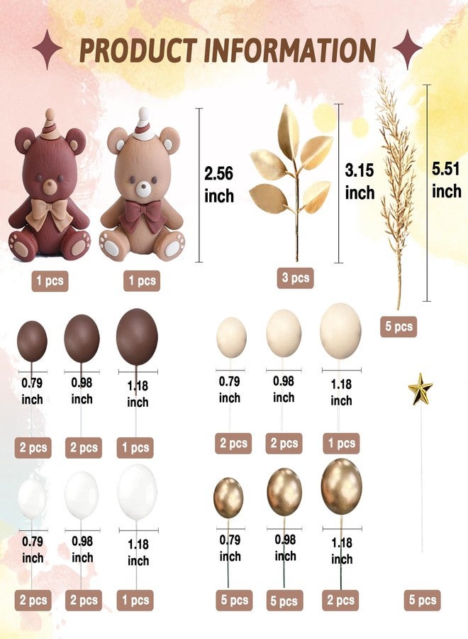 SONICEBUY 42Pcs Bear Balls Cake Toppers Mini Brown Bear Cake Decorations Boho Pearl Ball Cake Toppers for Boy Girl Baby Shower Birthday Gender Reveal Wedding Party Supplies - Image 2