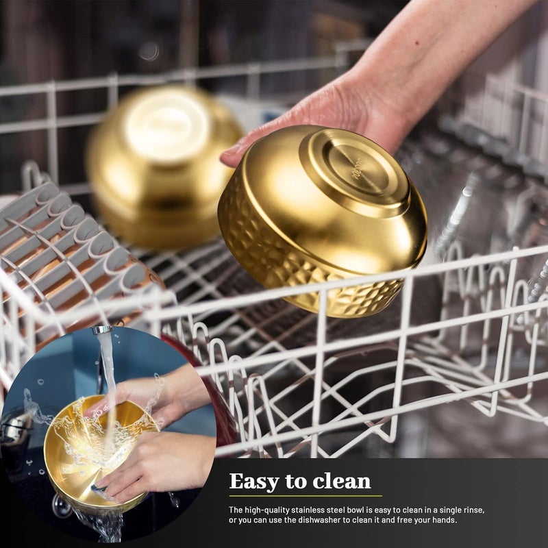 Roucerlin 10 Pcs 45 In Gold Stainless Steel Bowls Small 13Oz Double Walled Soup Bowls Thick Non Slip Appetizer Snack Small Metal Serving for Sauces Rice Noodles Ice Cream Oat 10 Pcs - Image 3