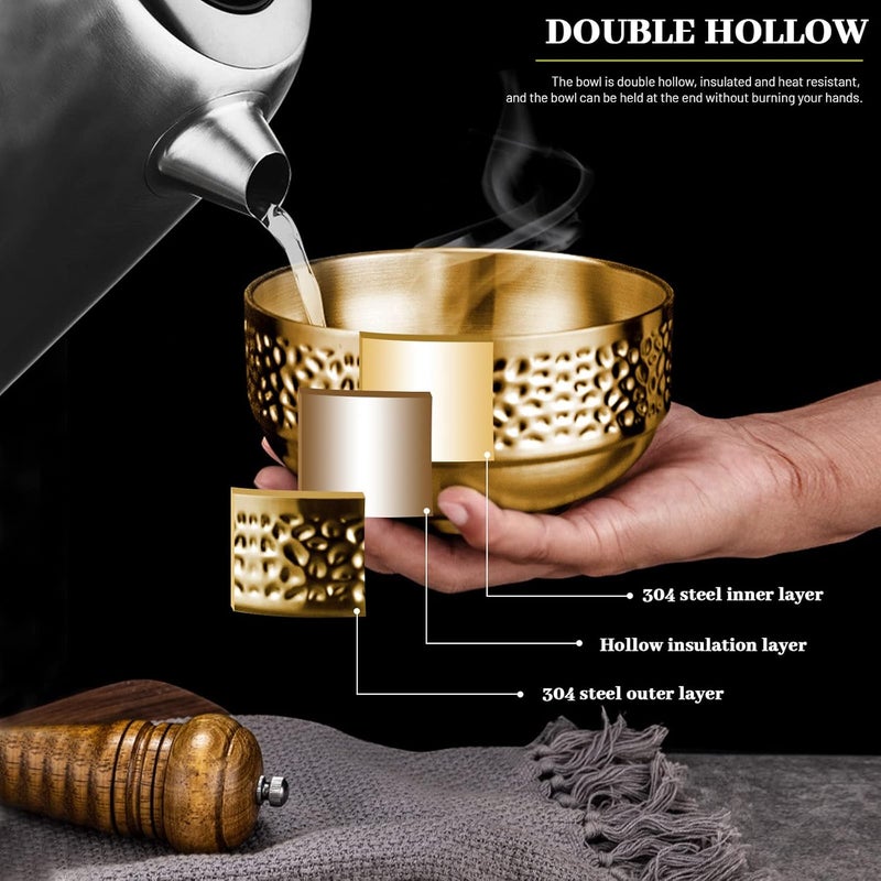 Roucerlin 10 Pcs 45 In Gold Stainless Steel Bowls Small 13Oz Double Walled Soup Bowls Thick Non Slip Appetizer Snack Small Metal Serving for Sauces Rice Noodles Ice Cream Oat 10 Pcs - Image 4