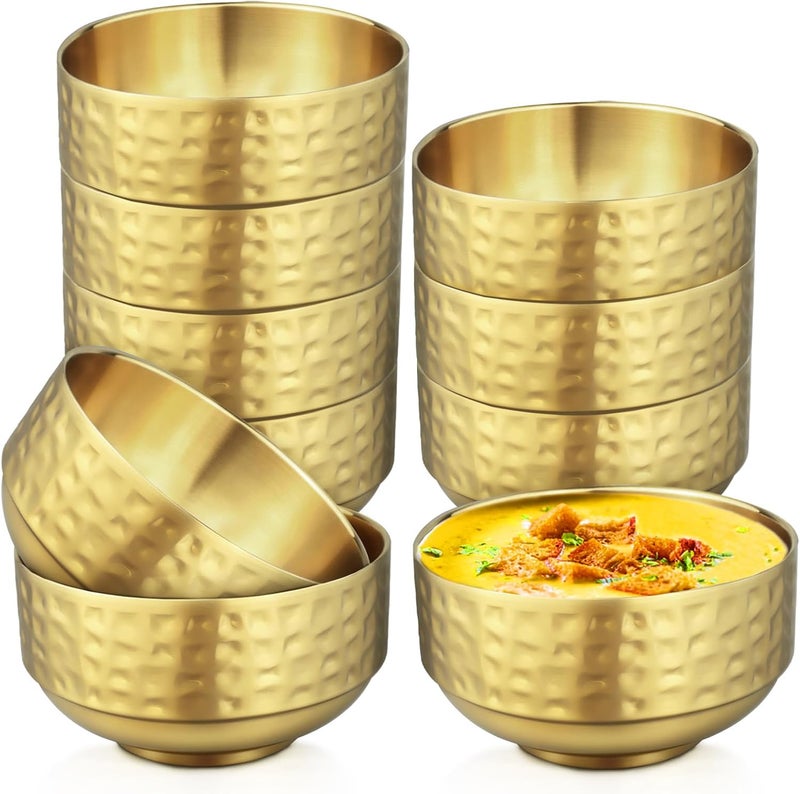 Roucerlin 10 Pcs 45 In Gold Stainless Steel Bowls Small 13Oz Double Walled Soup Bowls Thick Non Slip Appetizer Snack Small Metal Serving for Sauces Rice Noodles Ice Cream Oat 10 Pcs - Image 1
