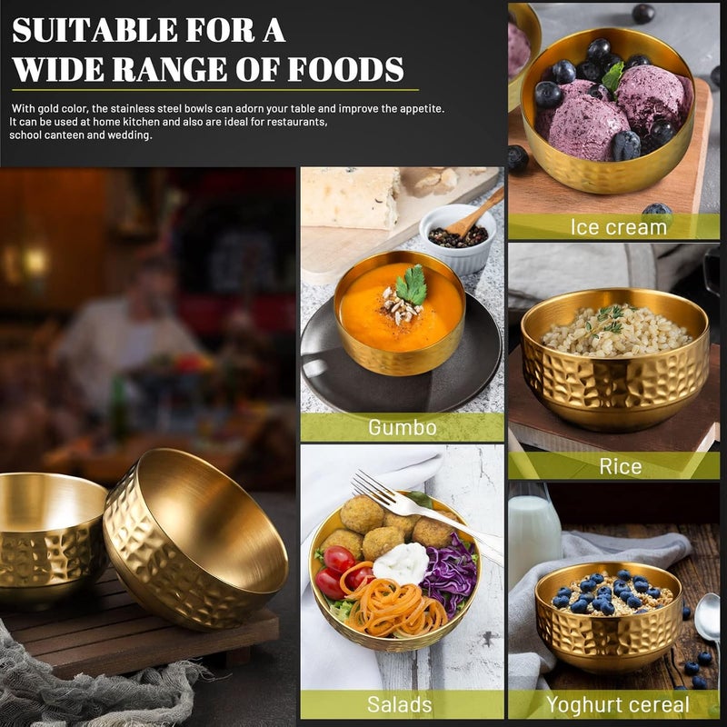 Roucerlin 10 Pcs 45 In Gold Stainless Steel Bowls Small 13Oz Double Walled Soup Bowls Thick Non Slip Appetizer Snack Small Metal Serving for Sauces Rice Noodles Ice Cream Oat 10 Pcs - Image 5