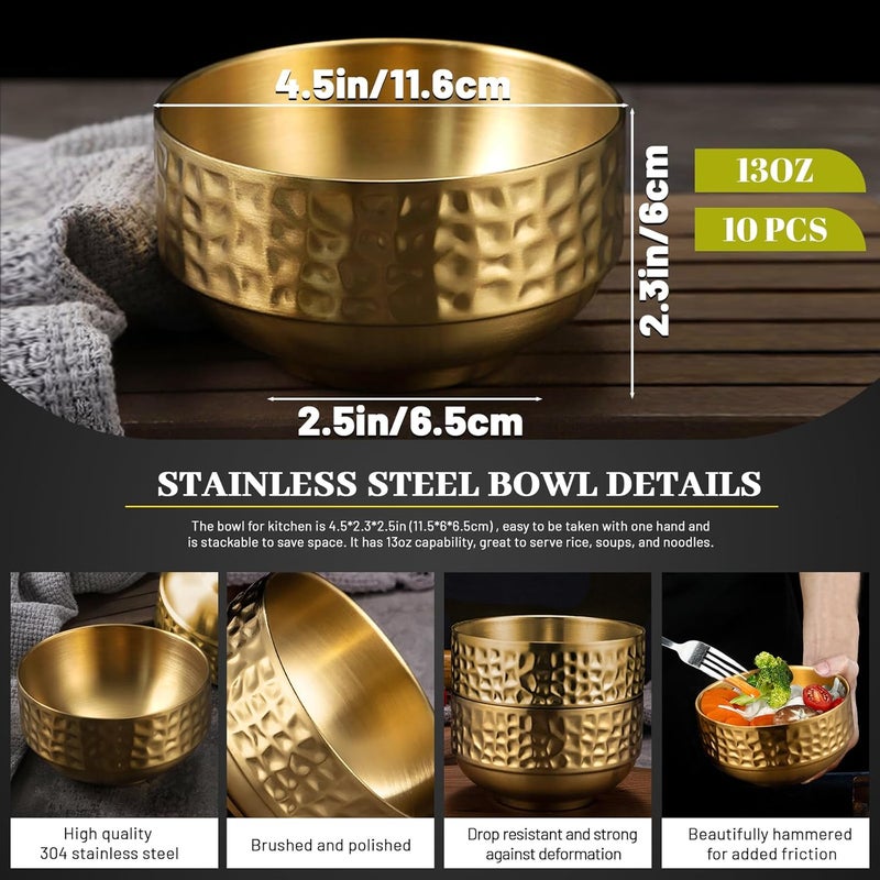 Roucerlin 10 Pcs 45 In Gold Stainless Steel Bowls Small 13Oz Double Walled Soup Bowls Thick Non Slip Appetizer Snack Small Metal Serving for Sauces Rice Noodles Ice Cream Oat 10 Pcs - Image 2