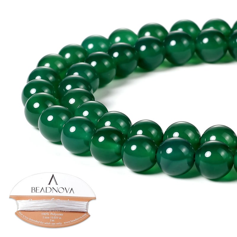 BEADNOVA 8mm Natural Green Agate Gemstone Round Loose Beads for Jewelry Making 4548pcs
