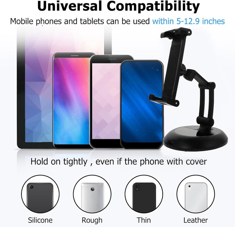 Metal Desktop Tablet Stand and Phone Holder Bracket Universal Adjustable Phone Rack for Home and Office Use Black Folding and Tablet Support - Image 2