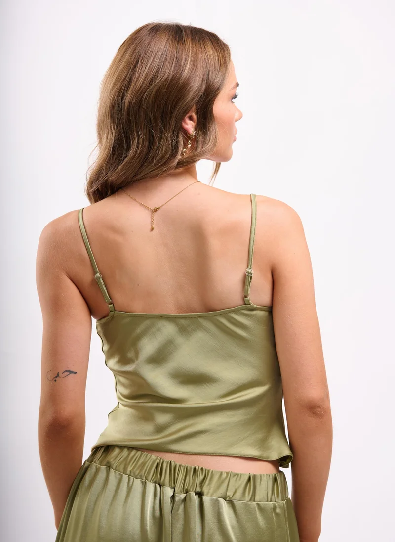Faia CAMI TOP WITH STRAP DETAIL AND COWL BACK IN SOFT KHAKI