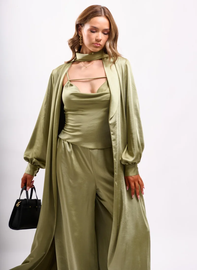 Faia CAMI TOP WITH STRAP DETAIL AND COWL BACK IN SOFT KHAKI