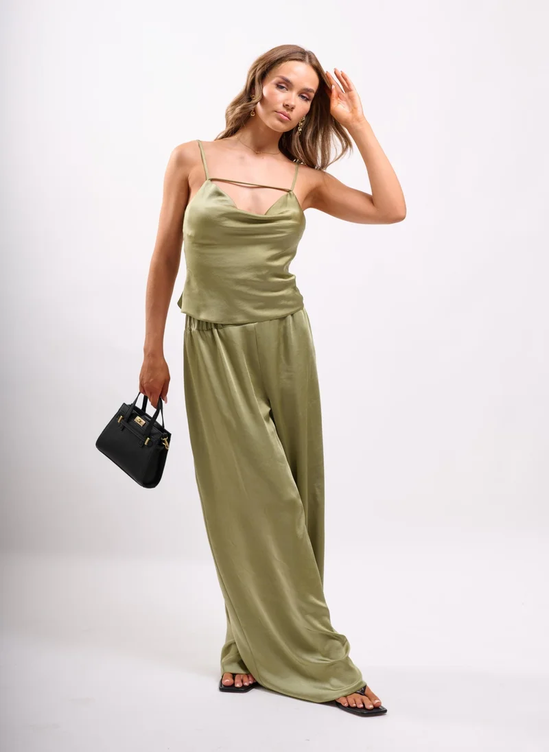 Faia CAMI TOP WITH STRAP DETAIL AND COWL BACK IN SOFT KHAKI