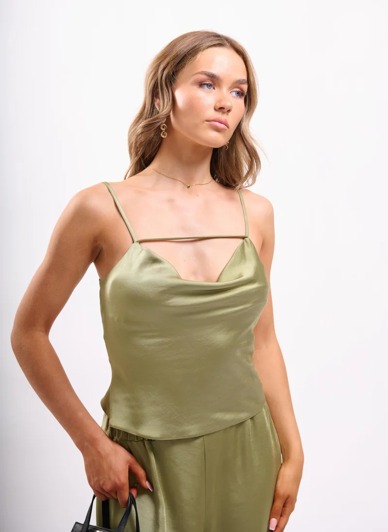 Faia CAMI TOP WITH STRAP DETAIL AND COWL BACK IN SOFT KHAKI