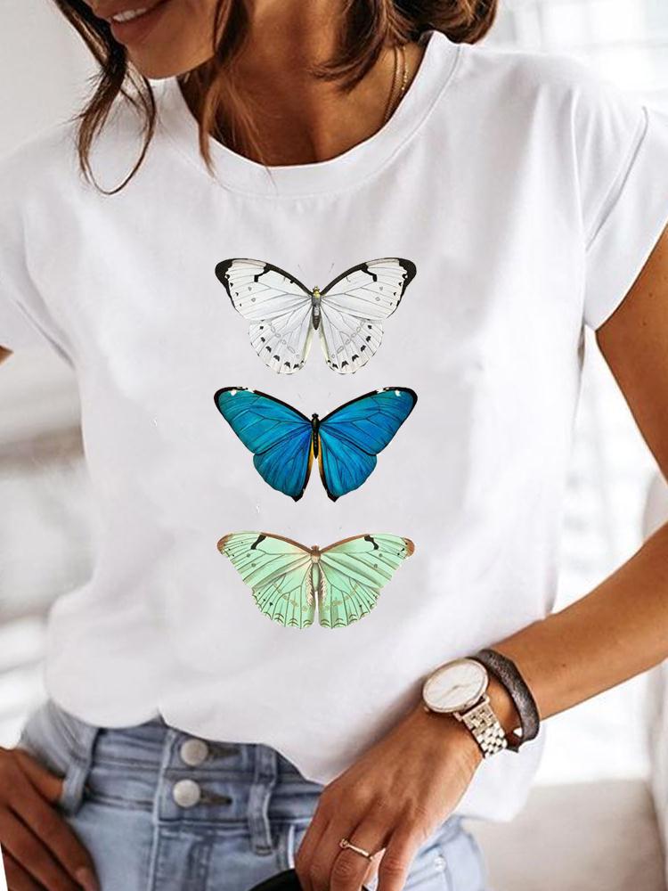 Street Life Pattern Round Neck Printed White T-Shirt Short Sleeve Women'S Wish/ - Image 1